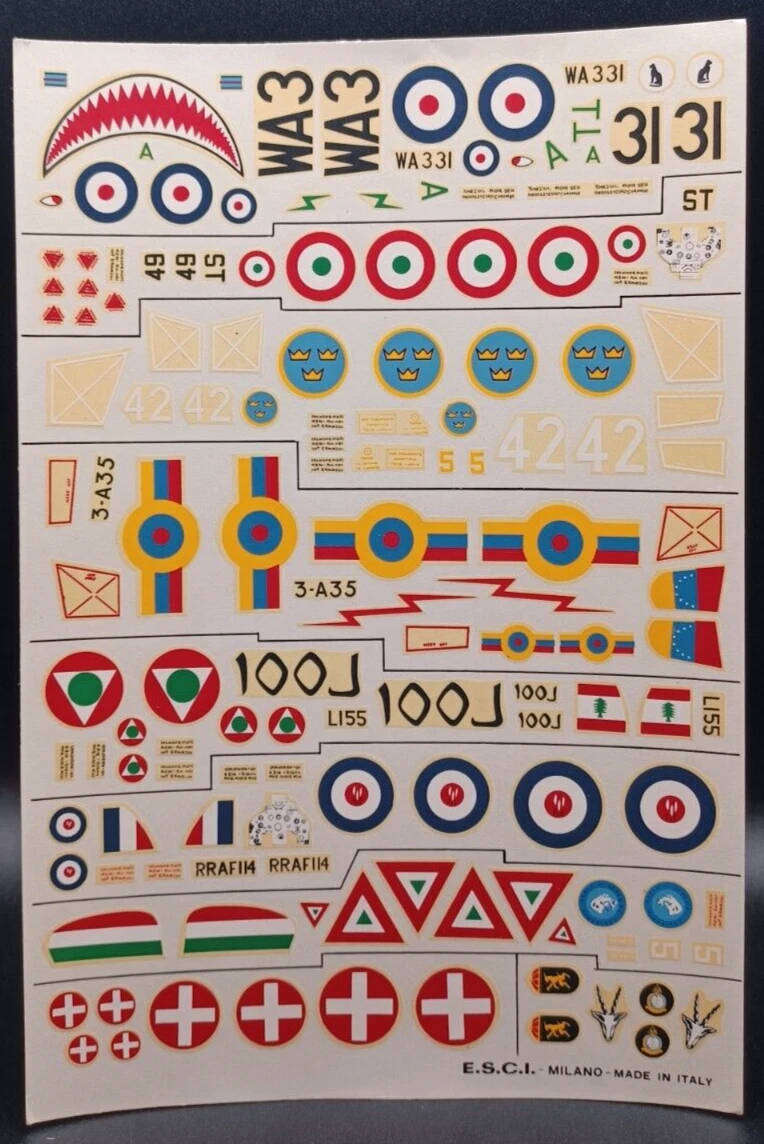 ESCI Decal Sheet,  DH Vampire, RAF & Foreign Service,  EN-93, 1/72 Scale