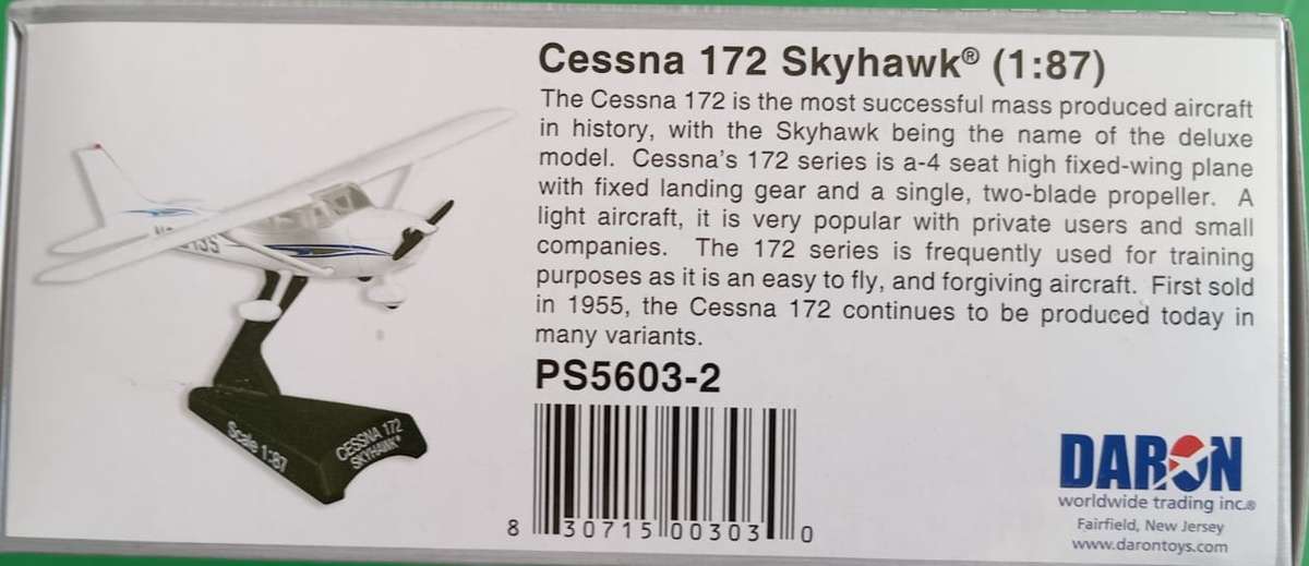 Daron (Postage Stamp), Diecast Metal Historical Airplane Cessna 172 Skyhawk 1/87