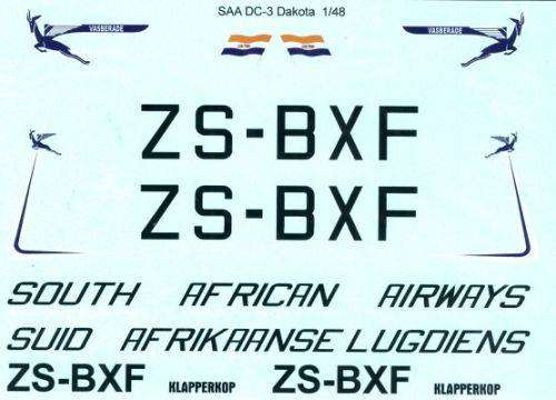 MAV Decals, SAA DC-3 Dakota Klapperkop, MAV480168, 1/48 Scale