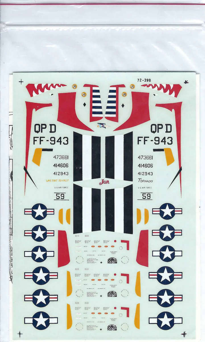 Micro Scale Decal Sheet, P-51D, 334FS/4 FG, 40FS/35FG, 12FBS /18FBG, No. 72-398,  1/72 Scale