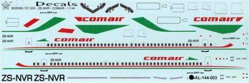 Comair Airlines Decals, B727-200, SZ-NVR, AL-144-003, 1/144 Scale