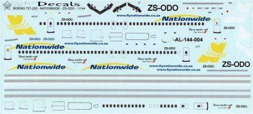 Nationwide Airlines Decals, B727-200, ZS-ODO, AL-144-004, 1/144 Scale