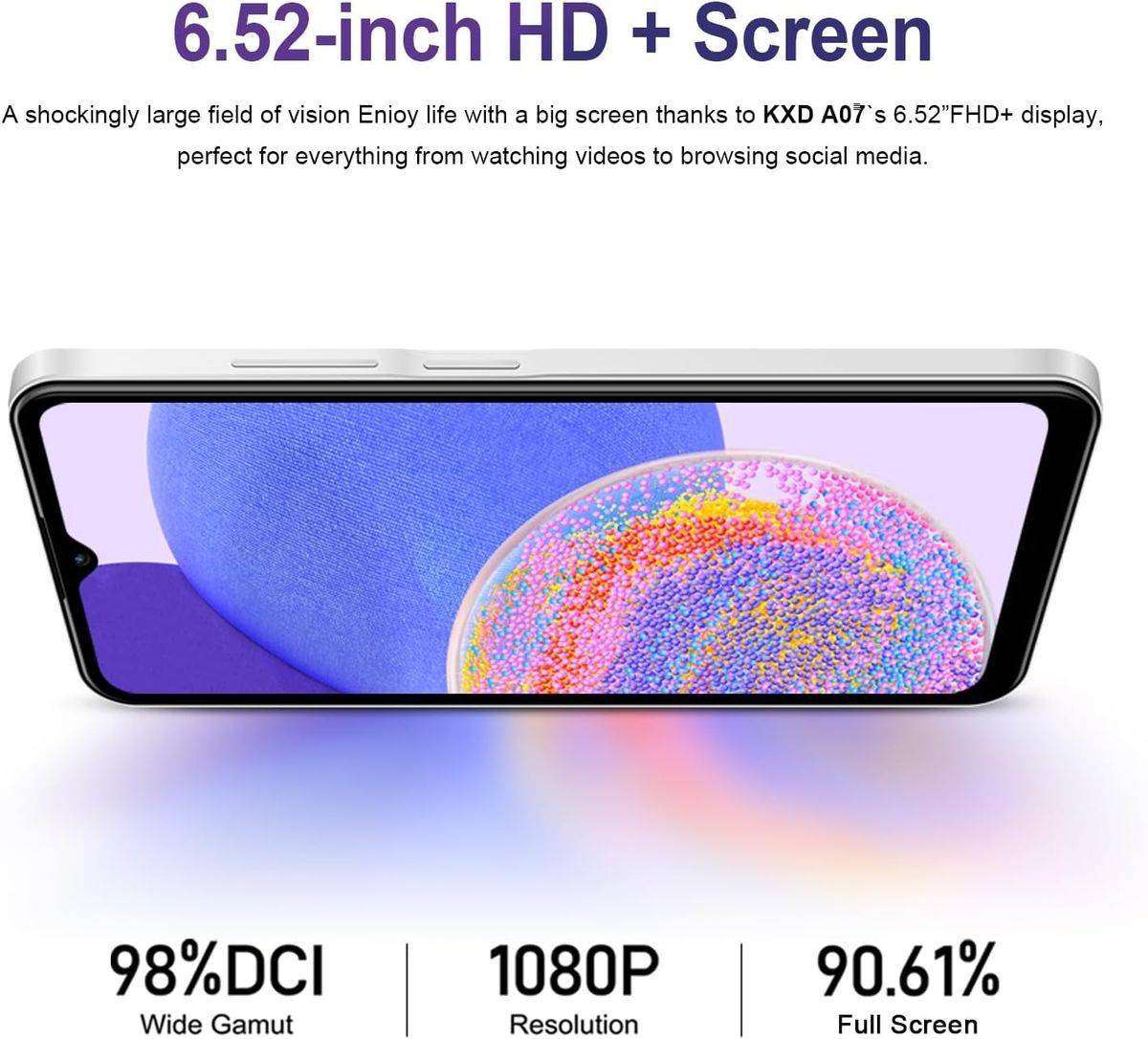 KXD A07 Unlocked Android 12 Phone, 6.52" HD+, 3GB+64GB, 4G Dual SIM - Light Green