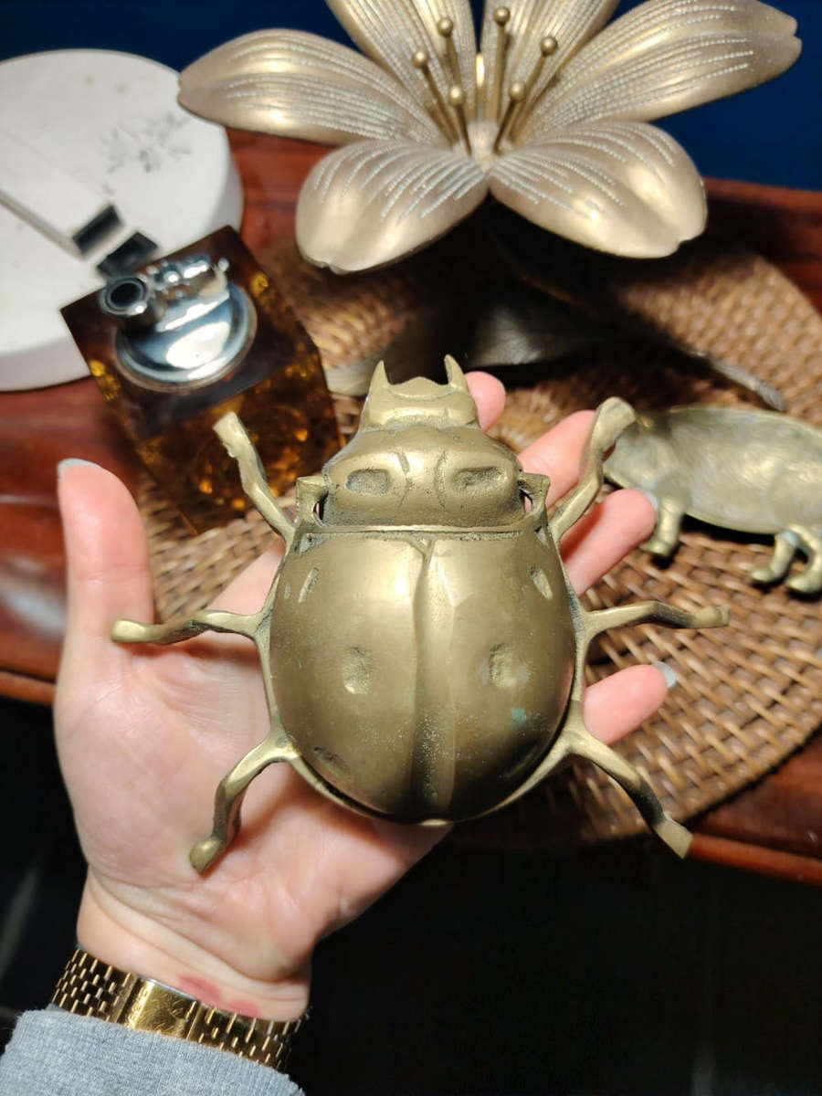 Vintage Brass Scarab Beetle Ashtray - rare!
