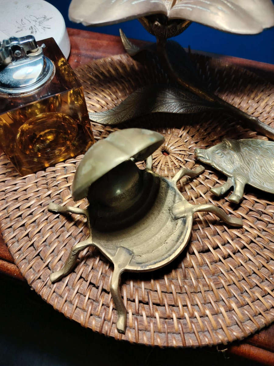 Vintage Brass Scarab Beetle Ashtray - rare!