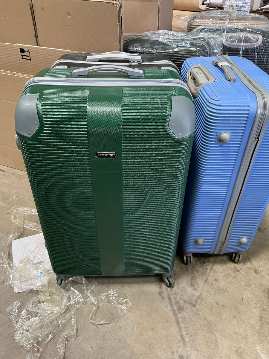 3 Piece Hard Outer Shell Luggage Set - Dark Green Plastic Reinforced Edges READ DESCRIPTION!!!