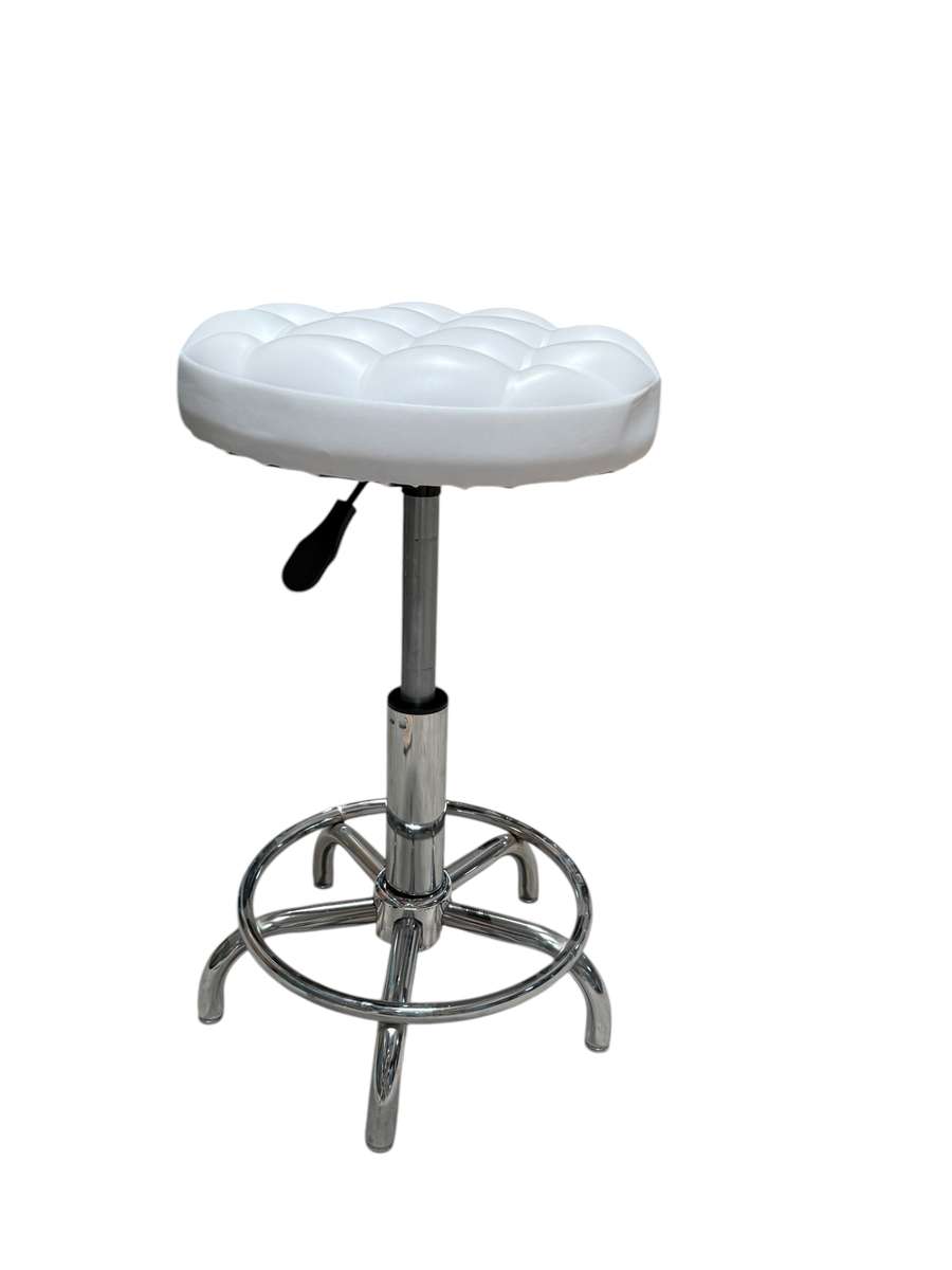 Modern Round Salon Stool with Adjustable Height - White