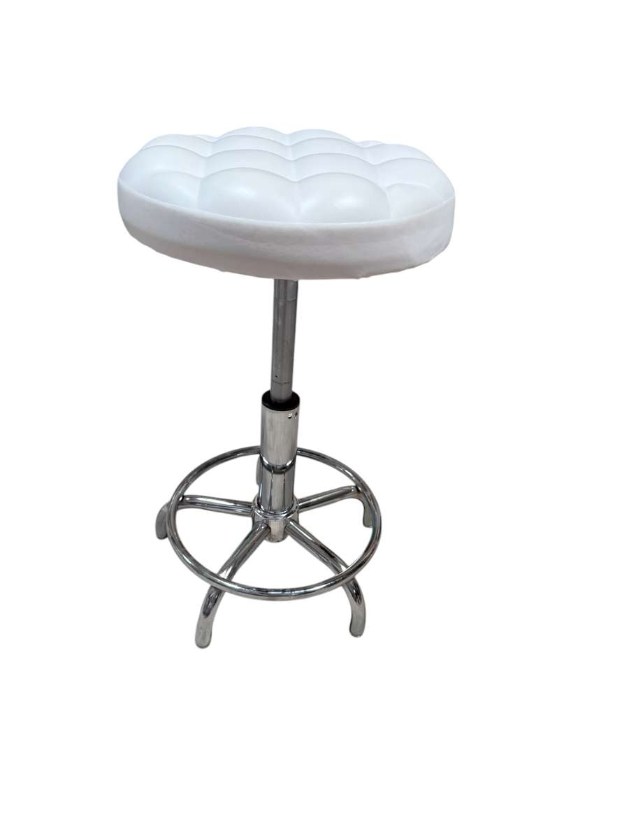 Modern Round Salon Stool with Adjustable Height - White