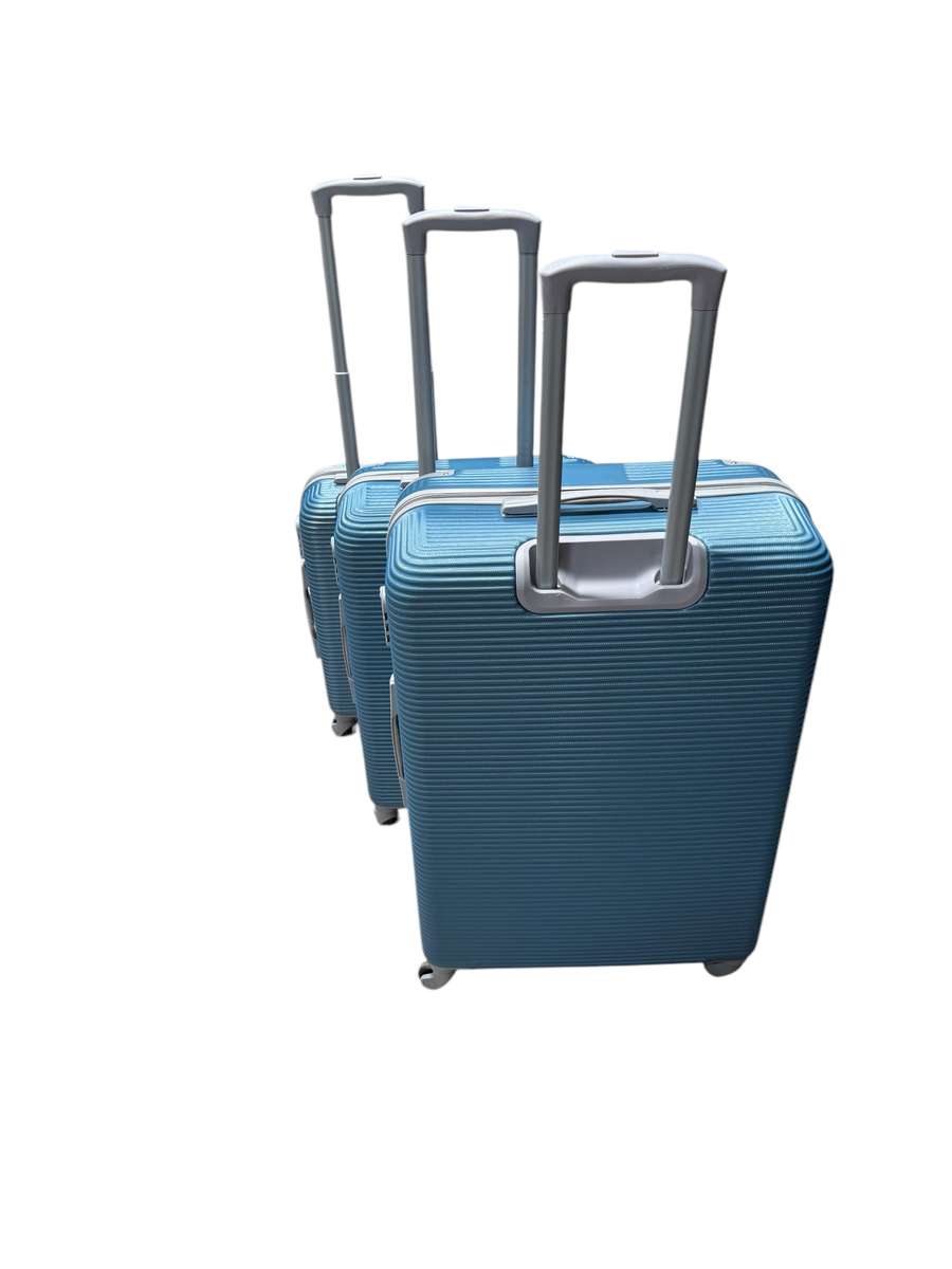 3 piece hard outer shell luggage set - blue with plastic reinforced edges