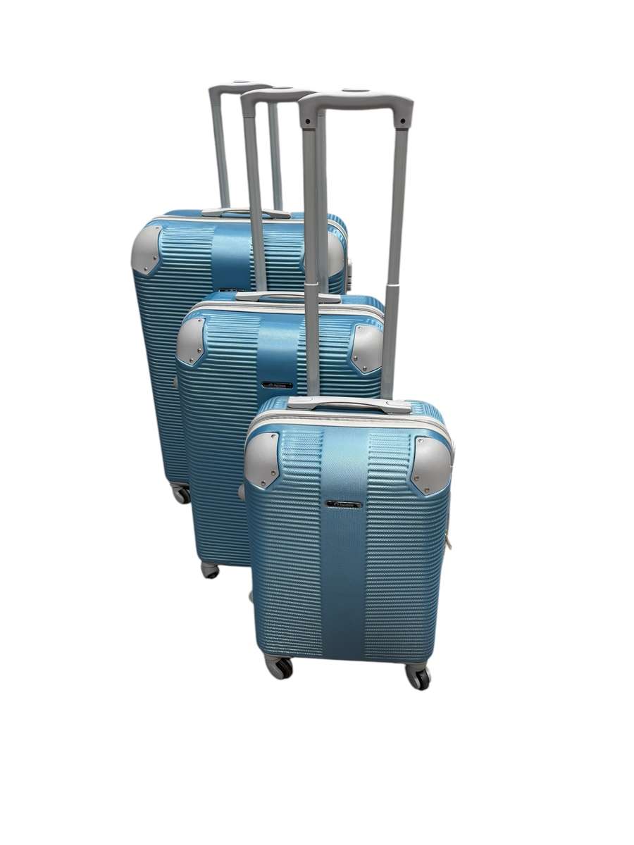 3 piece hard outer shell luggage set - blue with plastic reinforced edges