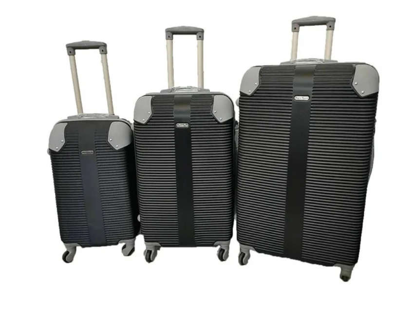 3 Piece Hard Outer Shell Luggage Set - Black Plastic Reinforced Edges