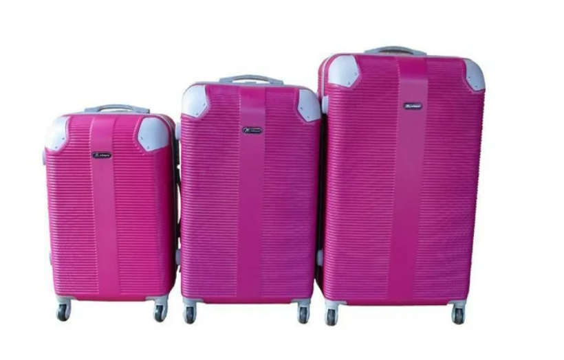 3 Piece Hard Outer Shell Luggage Set - Pink - 2 WHEELS CRACKED ON BIG SIZE LUGGAGE ONLY