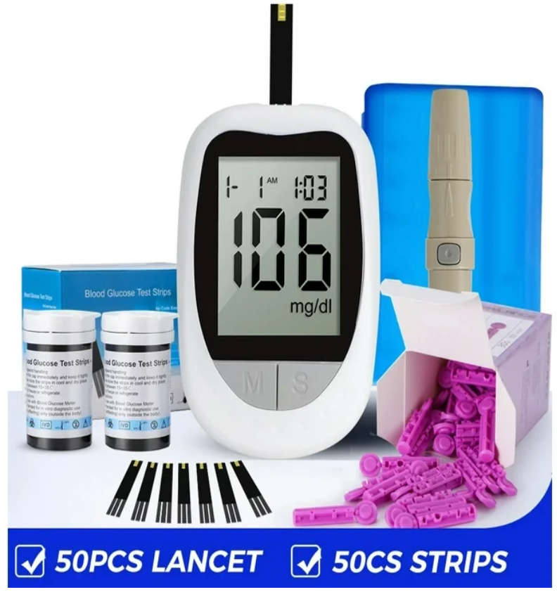 Blood Glucose Monitor Test Set with 50 Test Strips  , 50 Lancets Needles -Diabetes Monitoring Test