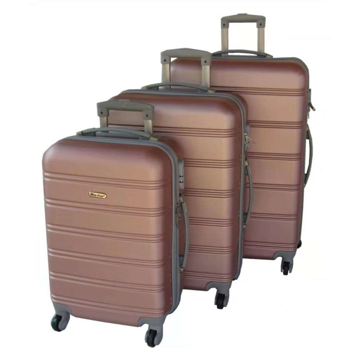 3 Piece Hard Outer Shell Luggage Set - Rose Gold