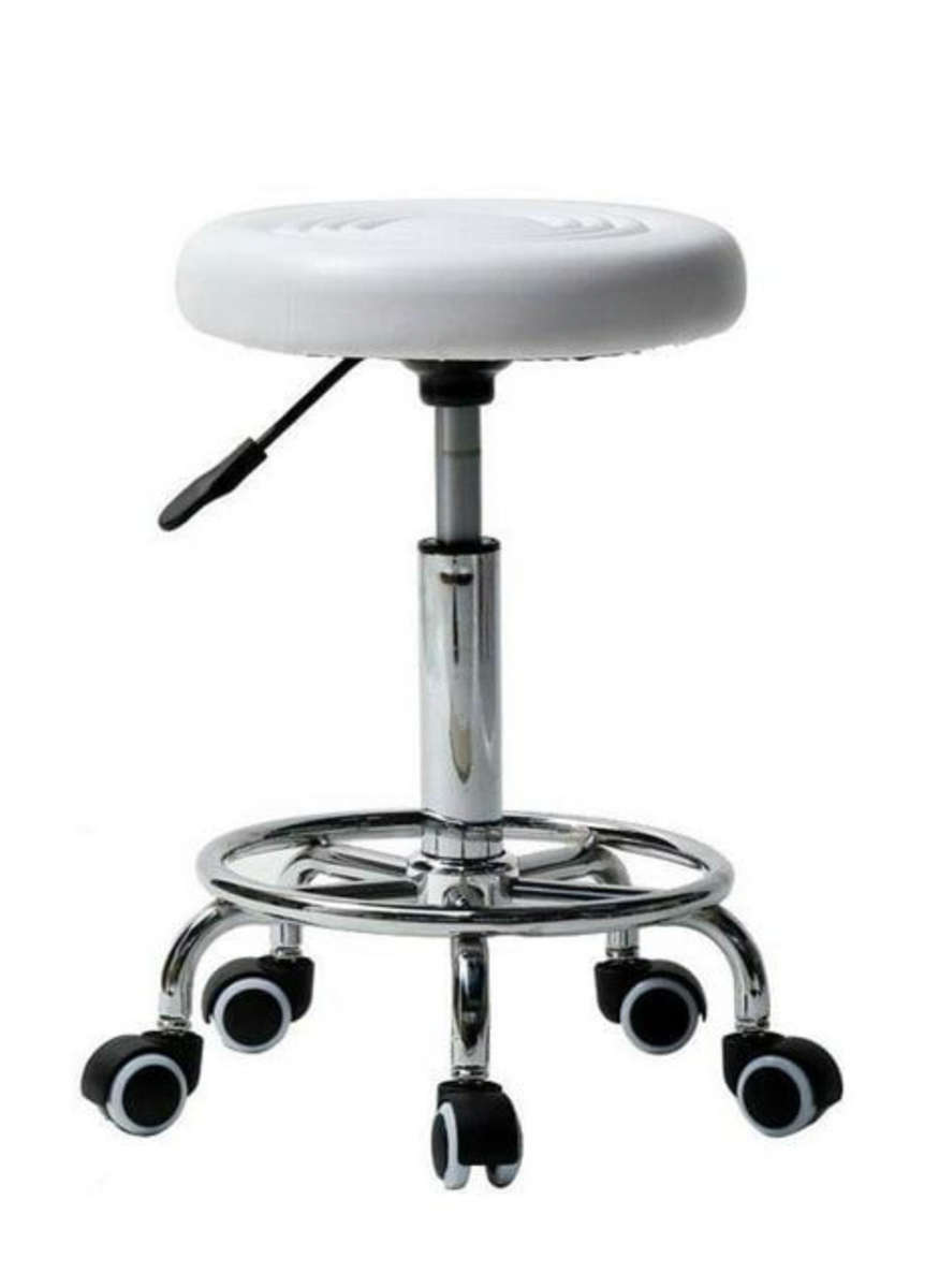 White Modern and Adjustable Mini Bar Stool with Wheels READ DESCRIPTION