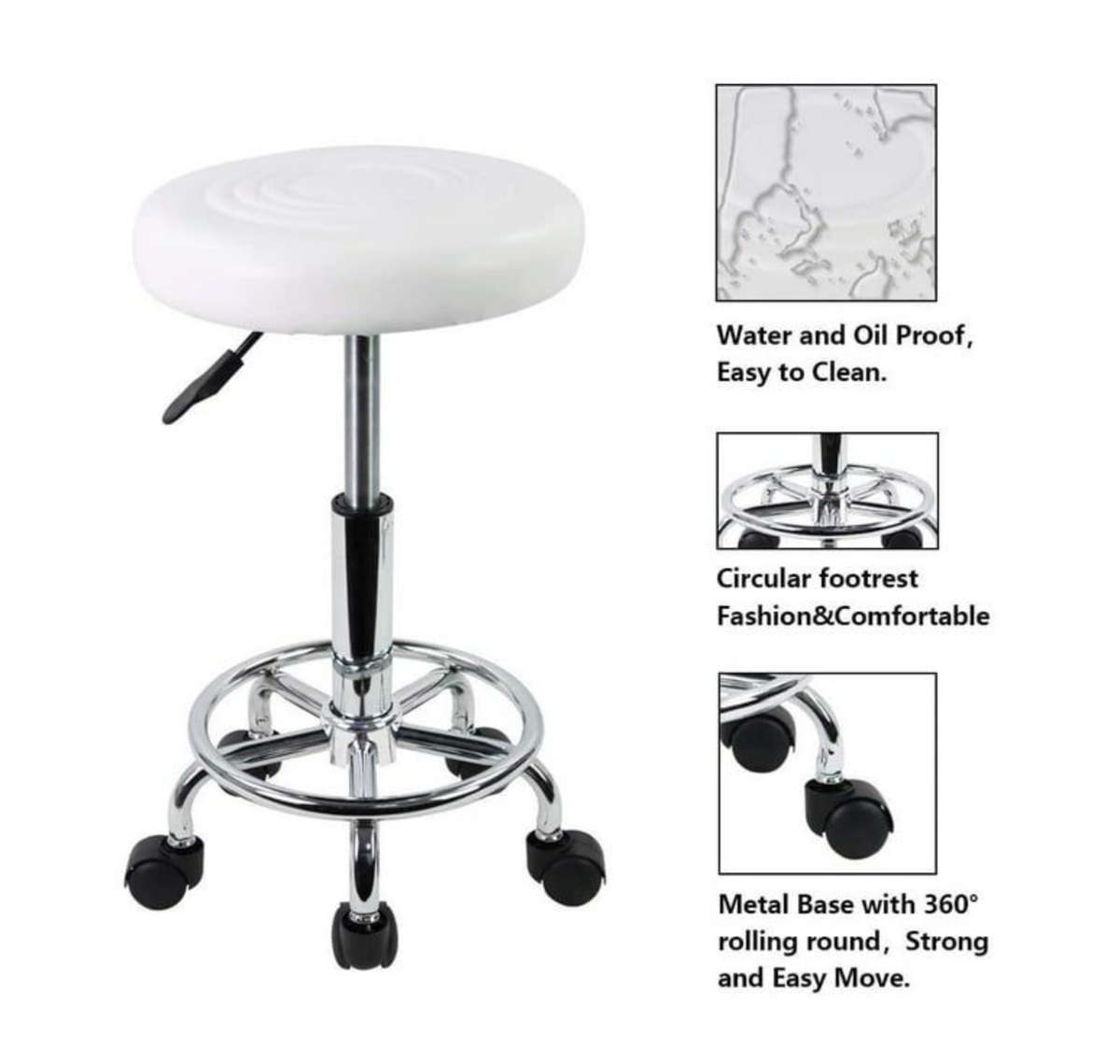 White Modern and Adjustable Mini Bar Stool with Wheels READ DESCRIPTION