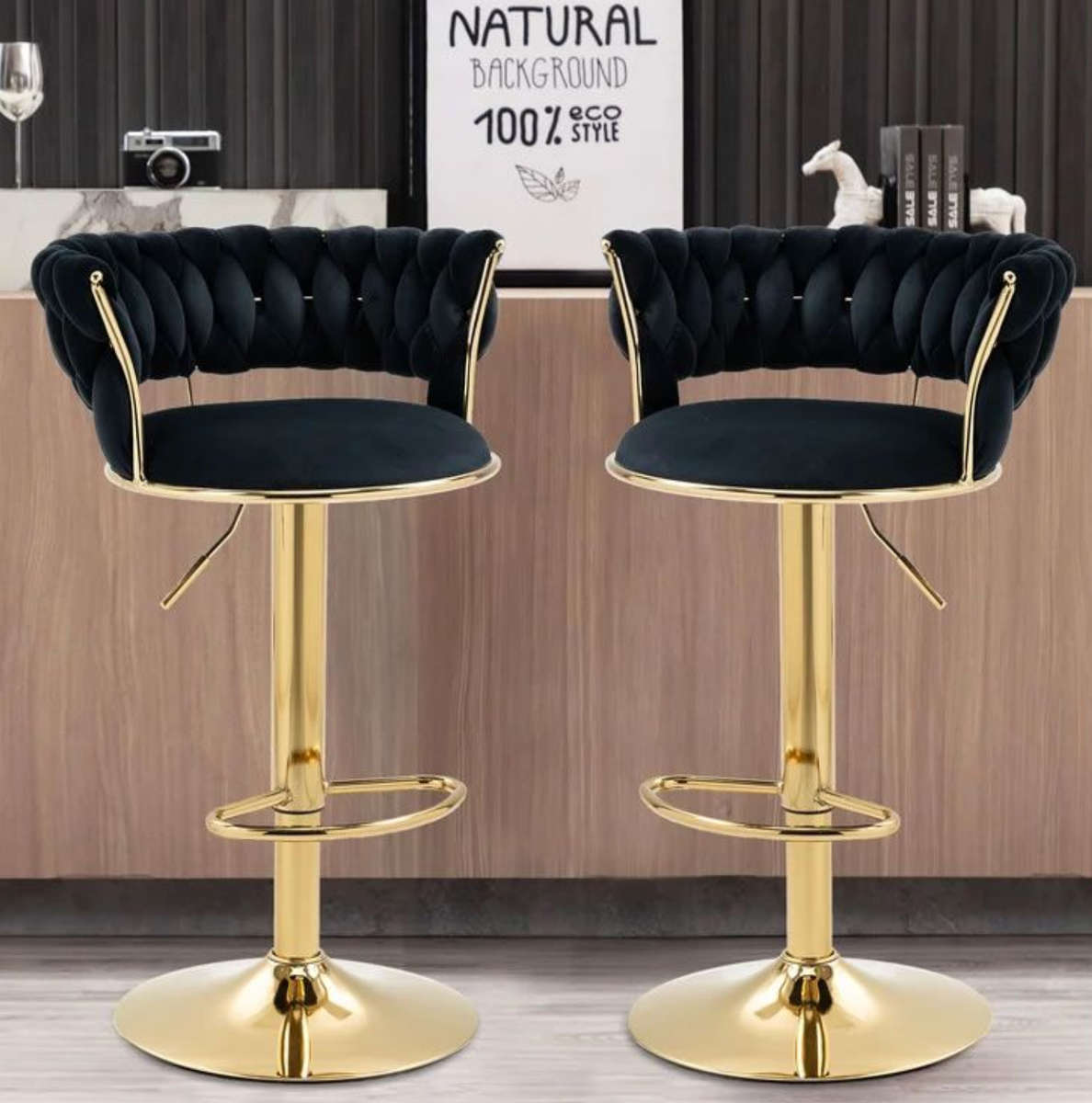Black Velvet Swivel Bar Stool