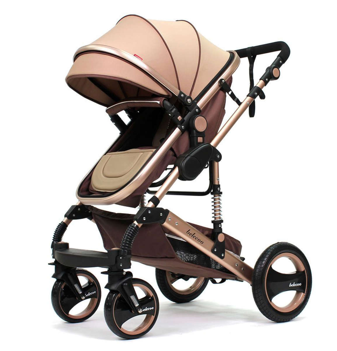 Belecoo stroller 2 in 1 Foldable Baby Pram - Khaki