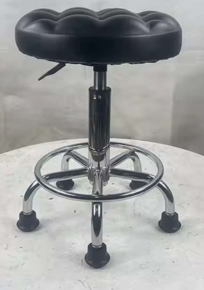 Static PU Cushion Modern Round Salon Stool with Adjustable Height - Black