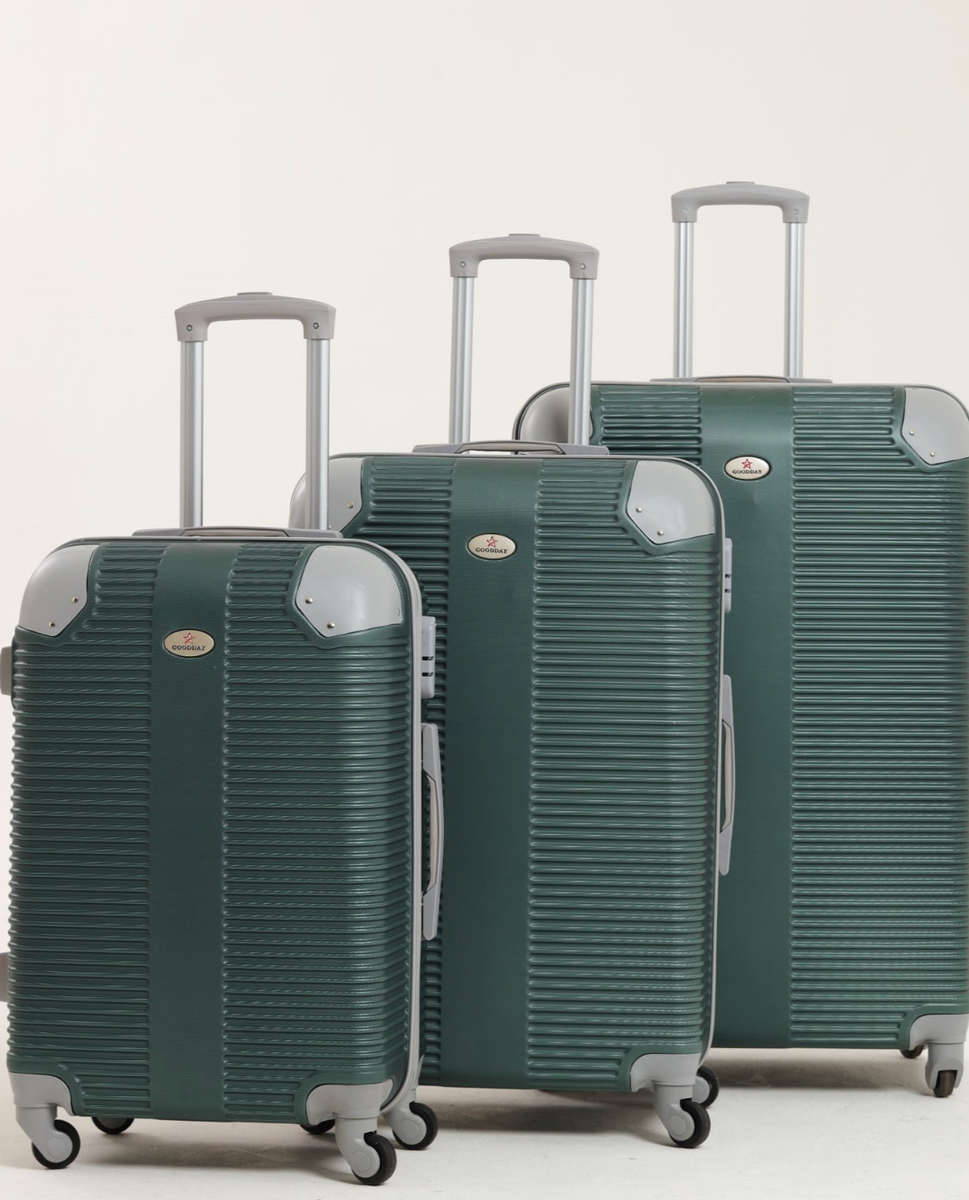 3 Piece Hard Outer Shell Luggage Set - Dark Green Plastic Reinforced Edges READ DESCRIPTION!!!