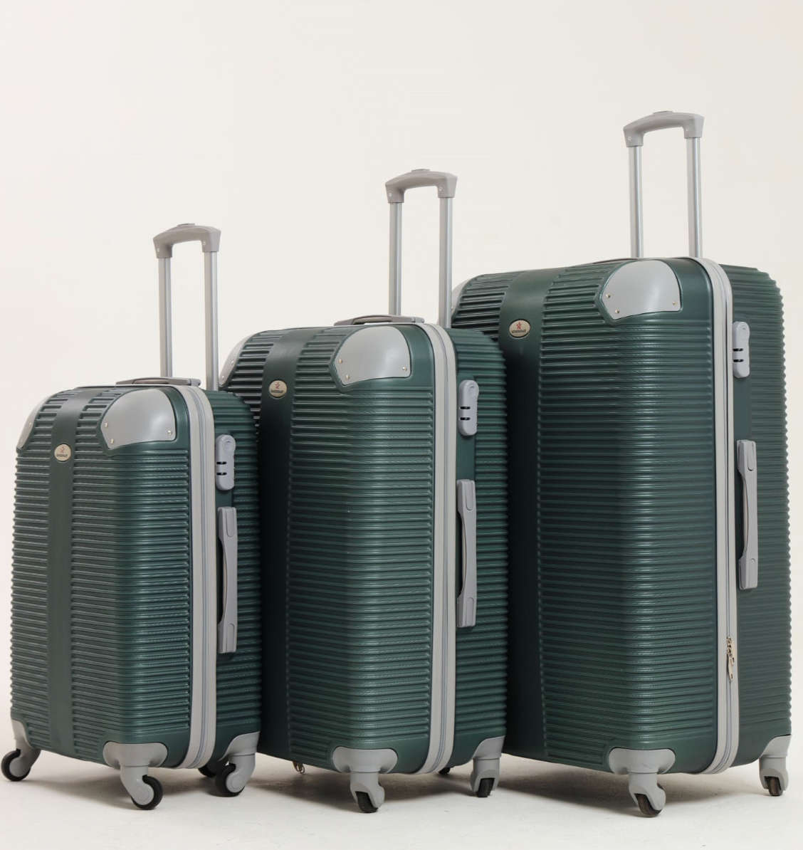 3 Piece Hard Outer Shell Luggage Set - Dark Green Plastic Reinforced Edges READ DESCRIPTION!!!