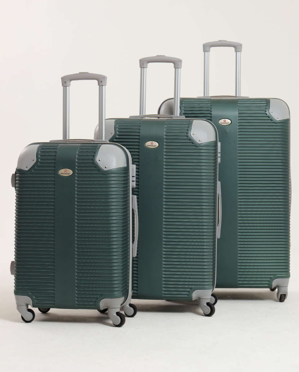 3 Piece Hard Outer Shell Luggage Set - Dark Green Plastic Reinforced Edges READ DESCRIPTION!!!