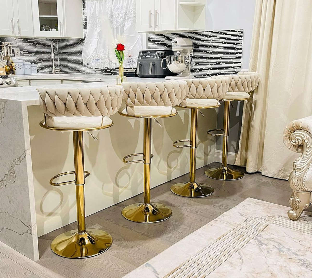 Cream Velvet Swivel Bar Stool