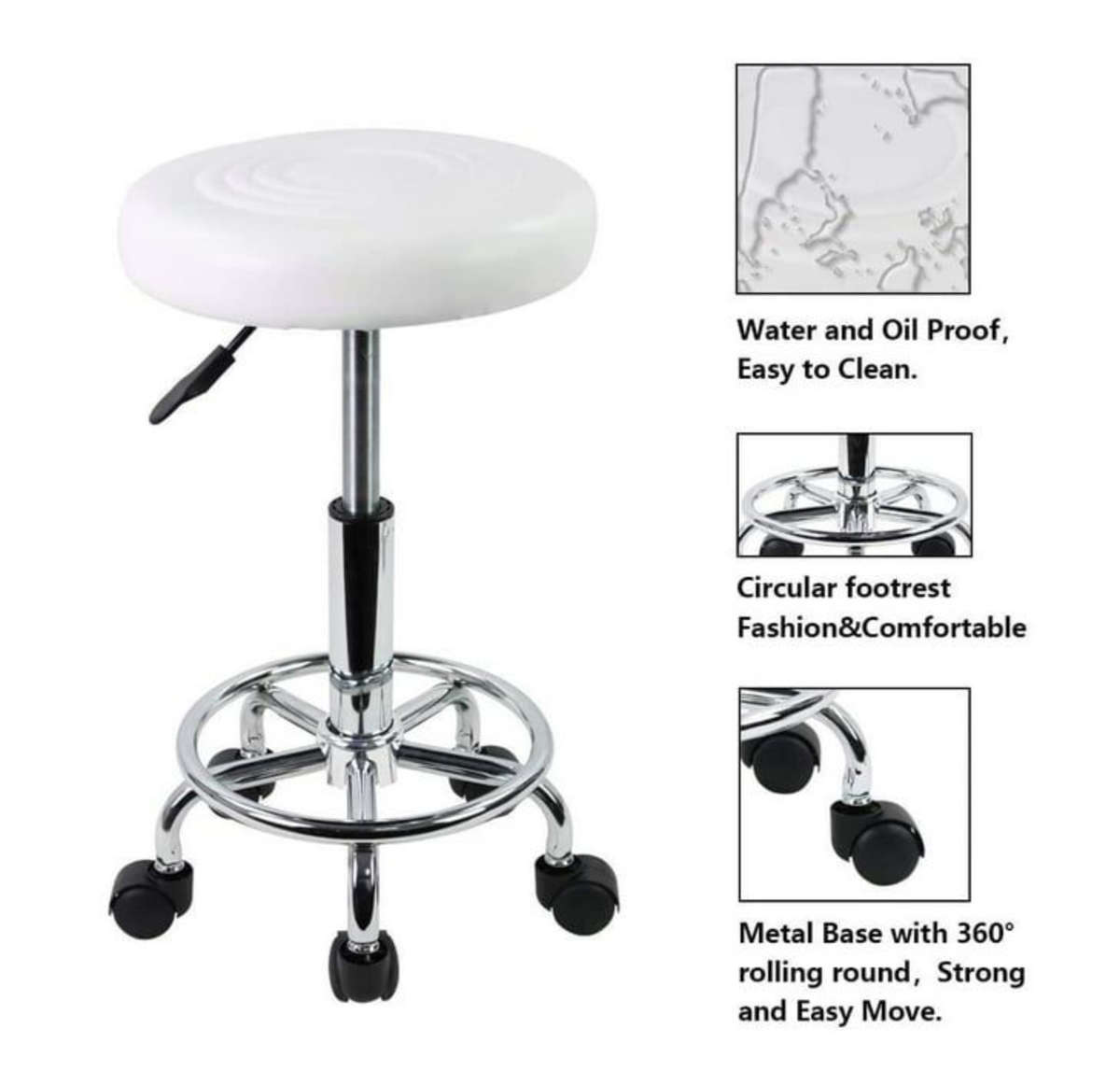 White Modern and Adjustable Mini Bar Stool with Wheels READ DESCRIPTION AND SEE PICTURES