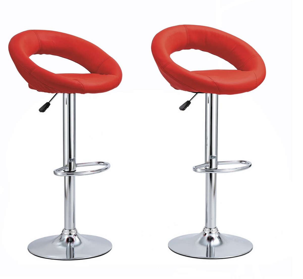 2 Set Modern Bar Stools Leather Kitchen Chairs - Red New