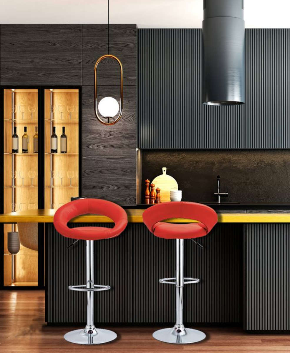 2 Set Modern Bar Stools Leather Kitchen Chairs - Red New