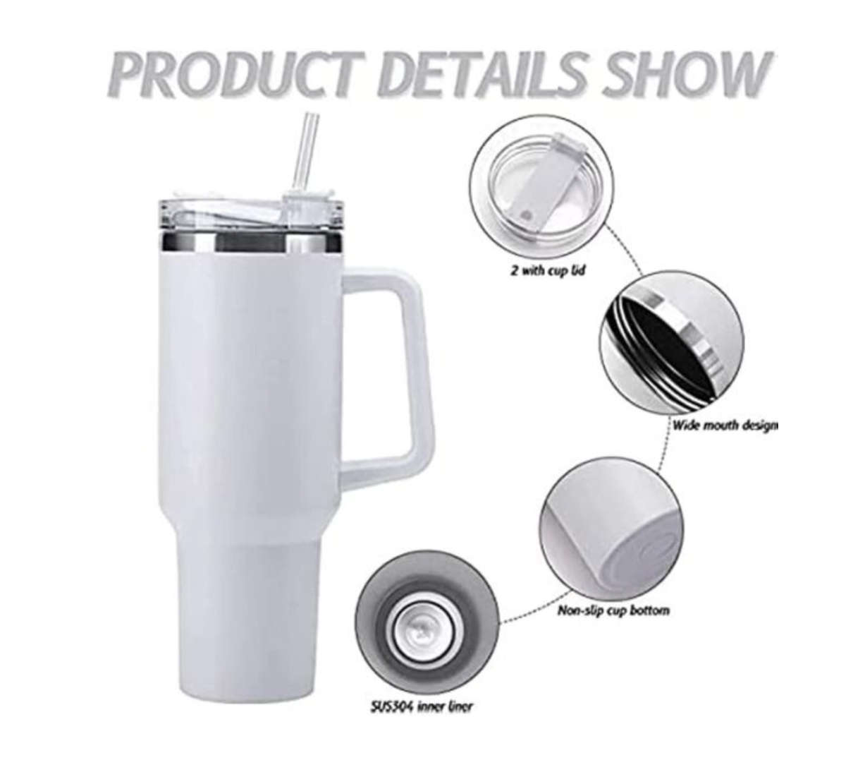 1,2L Tumbler Double Wall Vacuum Flask with Straw Travel Mug Hot/Cold