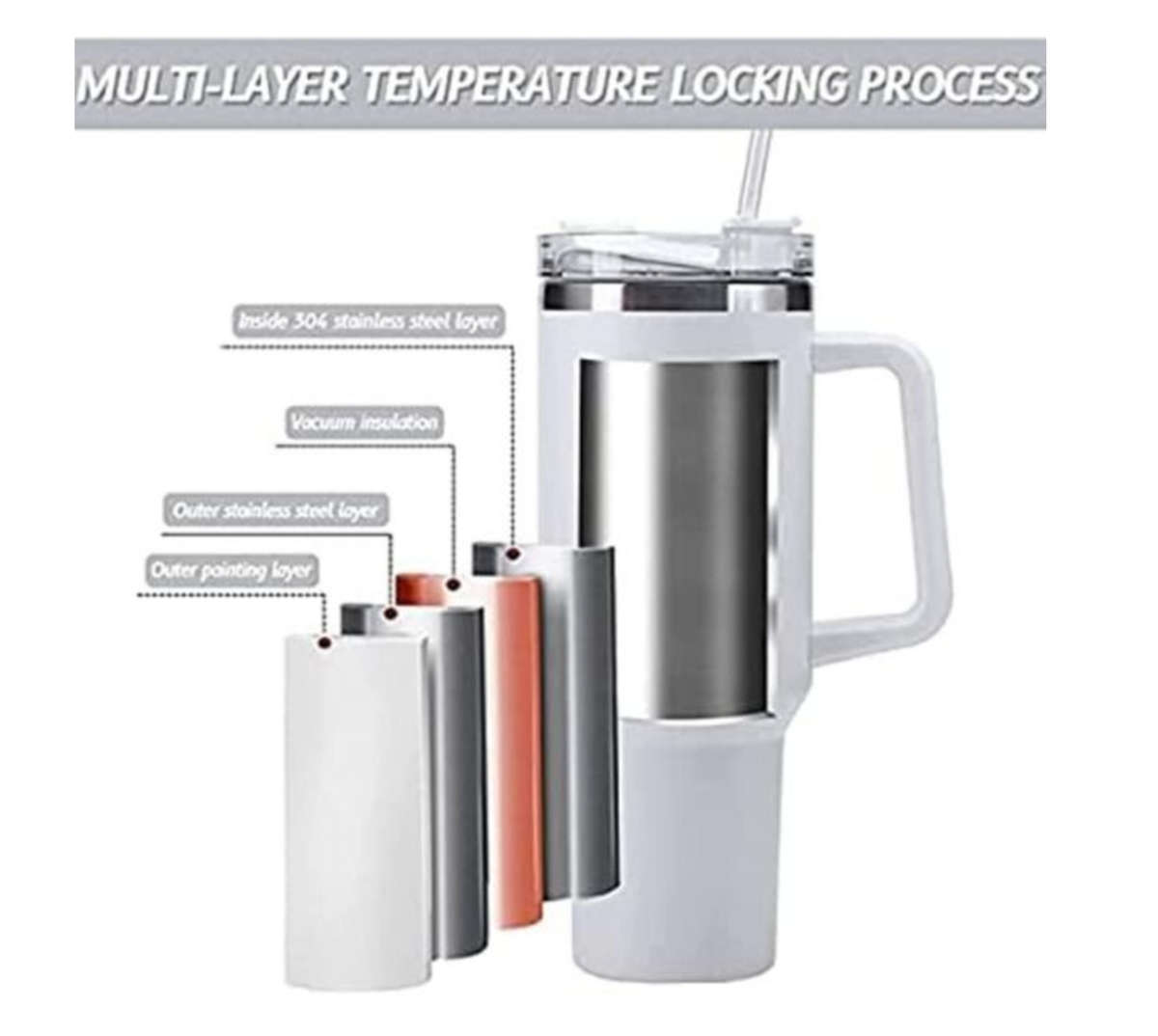 1,2L Tumbler Double Wall Vacuum Flask with Straw Travel Mug Hot/Cold