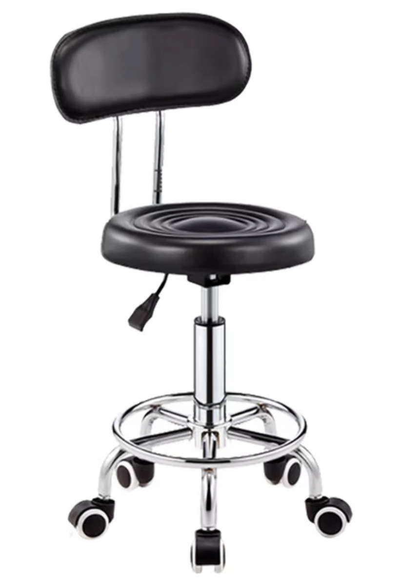 Stylist Modern Round Salon Stool with Adjustable Height and Back Rest Black Demo Read Description