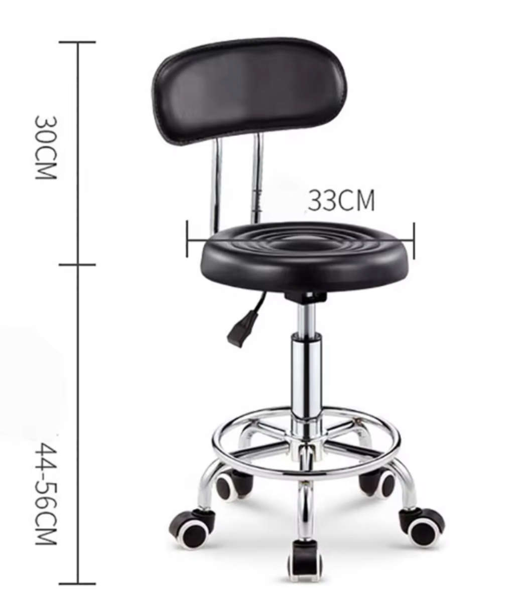 Stylist Modern Round Salon Stool with Adjustable Height and Back Rest Black Demo Read Description