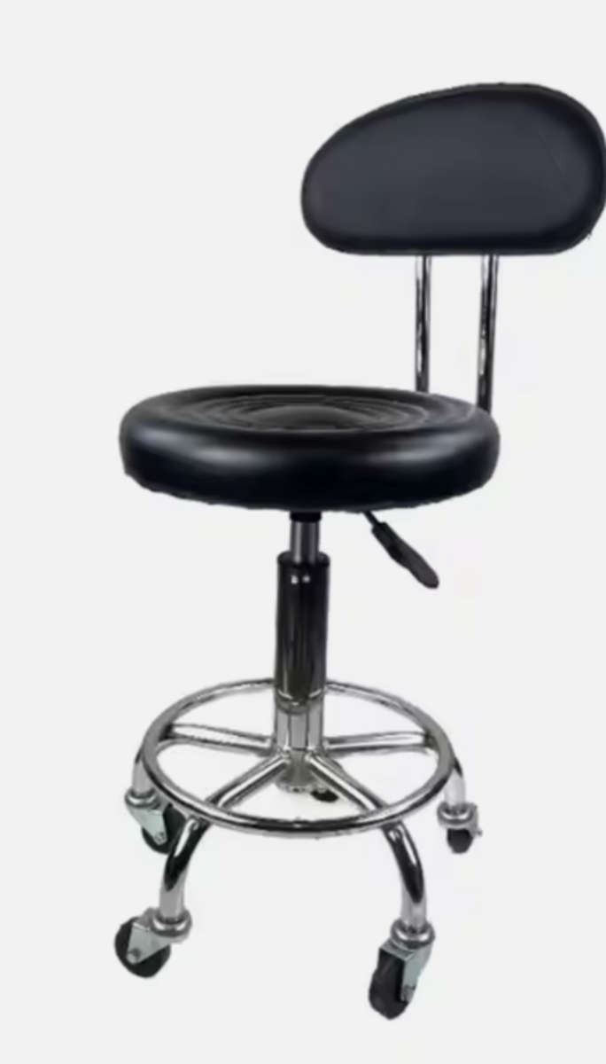 Stylist Modern Round Salon Stool with Adjustable Height and Back Rest Black Demo Read Description