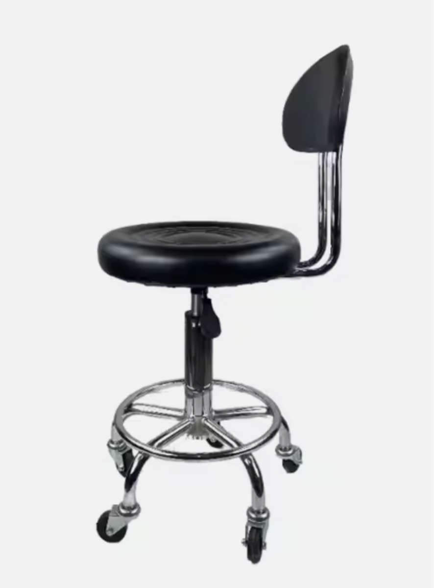 Stylist Modern Round Salon Stool with Adjustable Height and Back Rest Black Demo Read Description