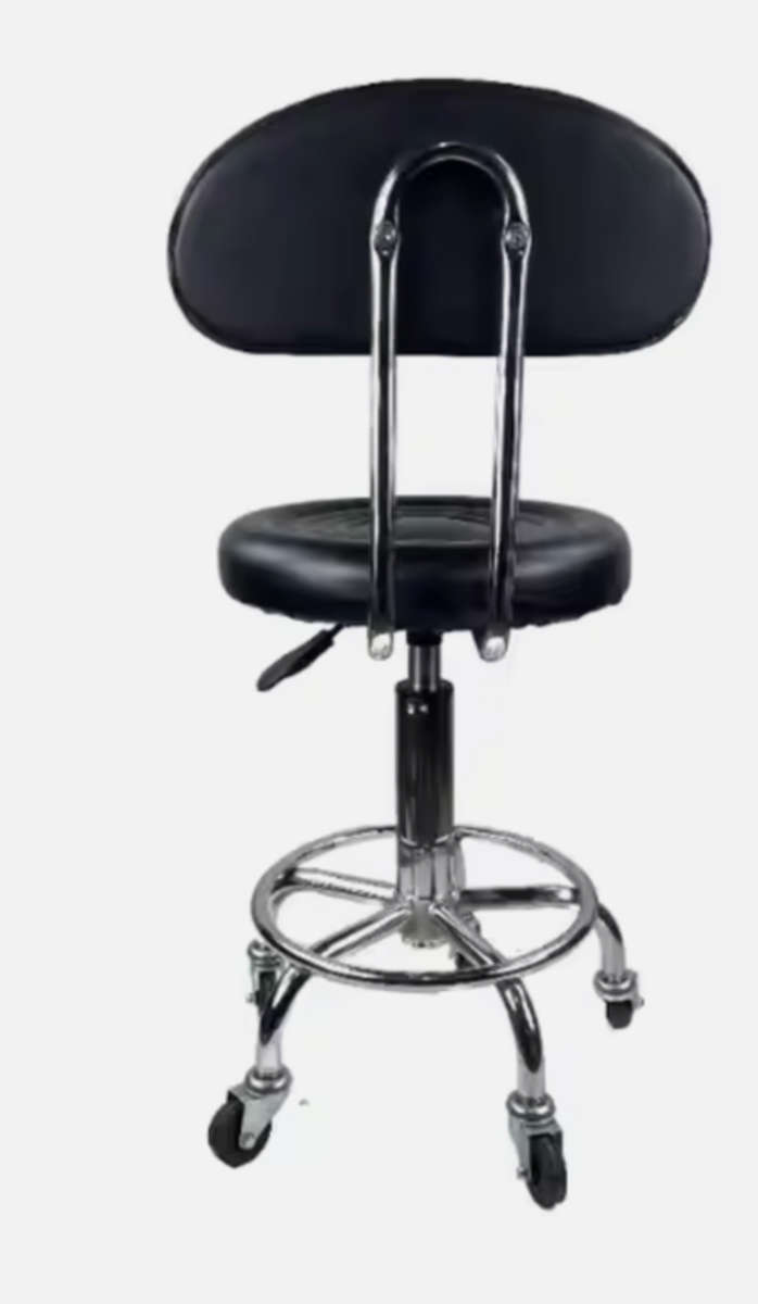 Stylist Modern Round Salon Stool with Adjustable Height and Back Rest Black Demo Read Description