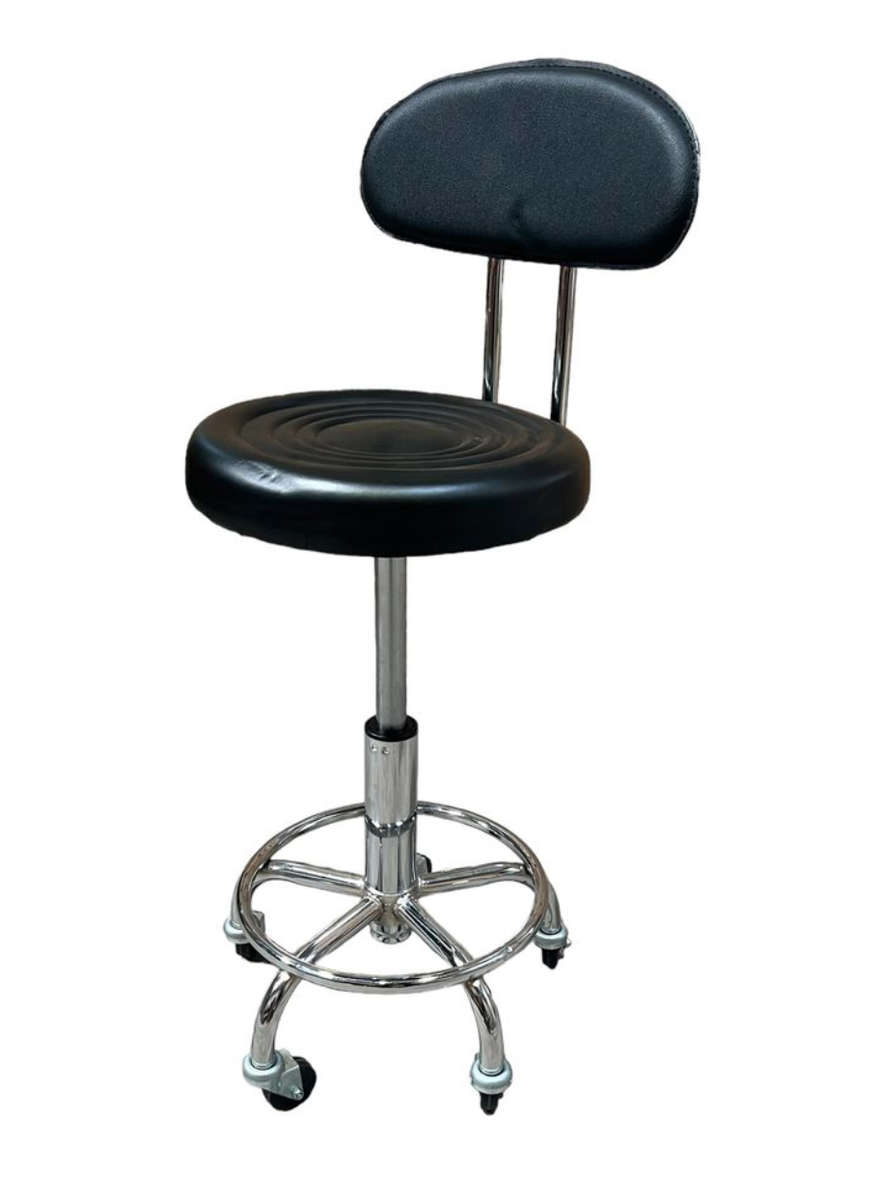 Stylist Modern Round Salon Stool with Adjustable Height and Back Rest Black Demo Read Description