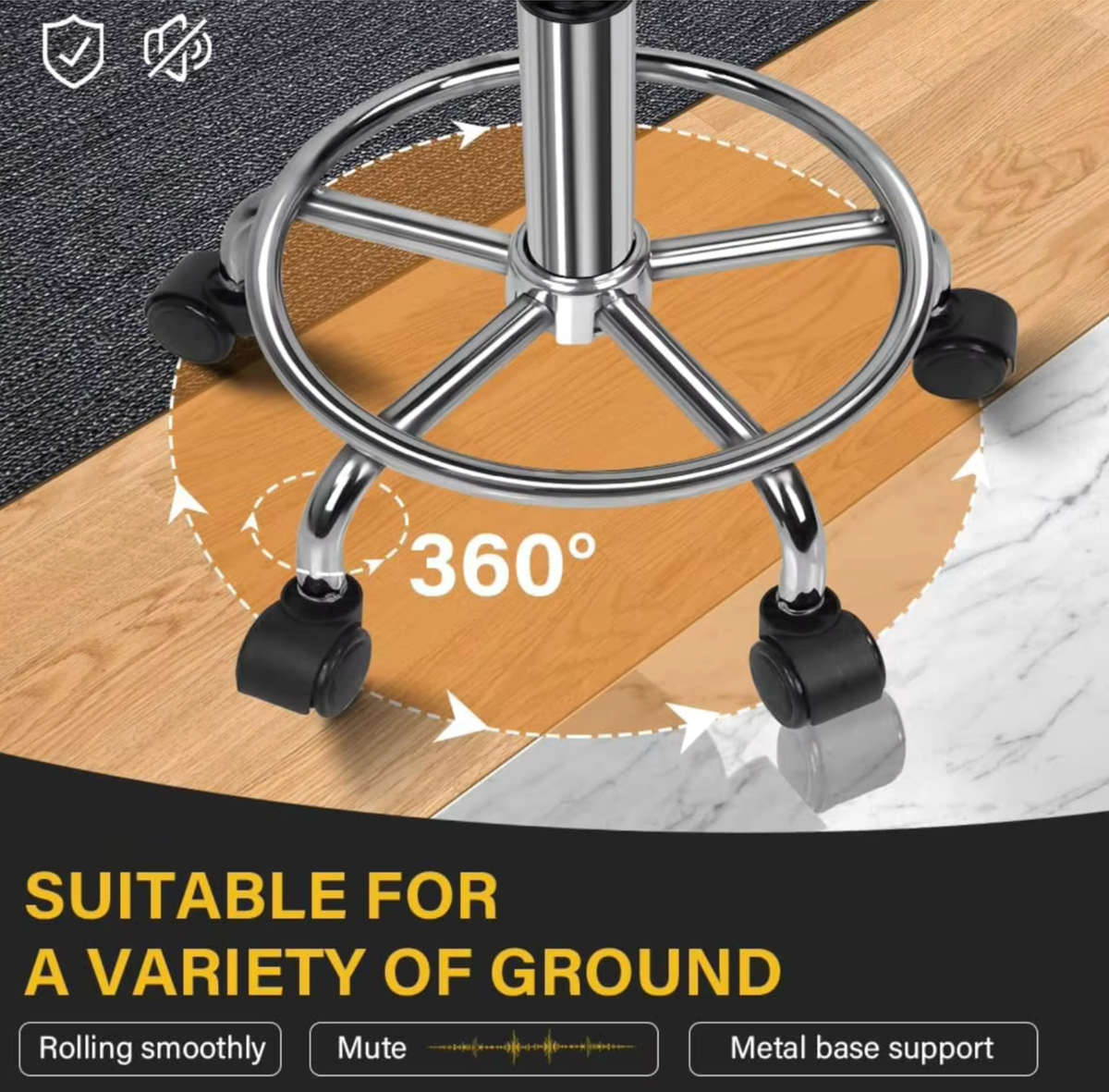 Stylist Modern Round Salon Stool with Adjustable Height and Back Rest Black Demo Read Description