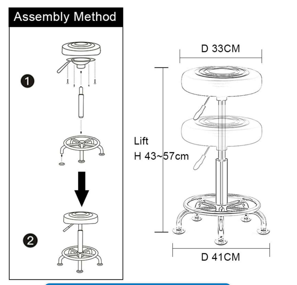 Stylist Modern Round Salon Stool with Adjustable Height and Back Rest Black Demo Read Description
