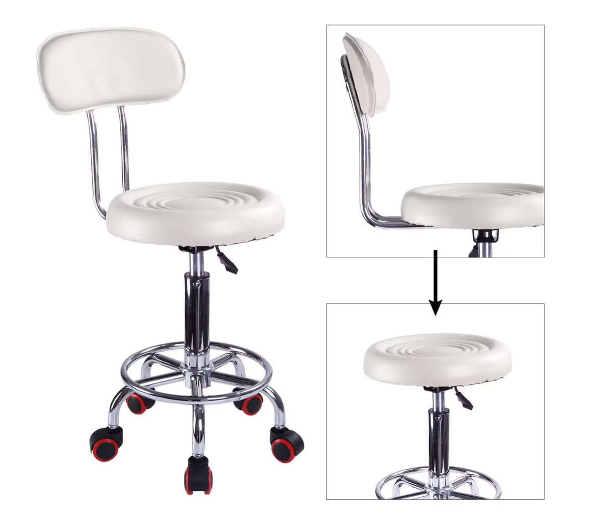 Stylist Modern Round Salon Stool with Adjustable Height and Back Rest