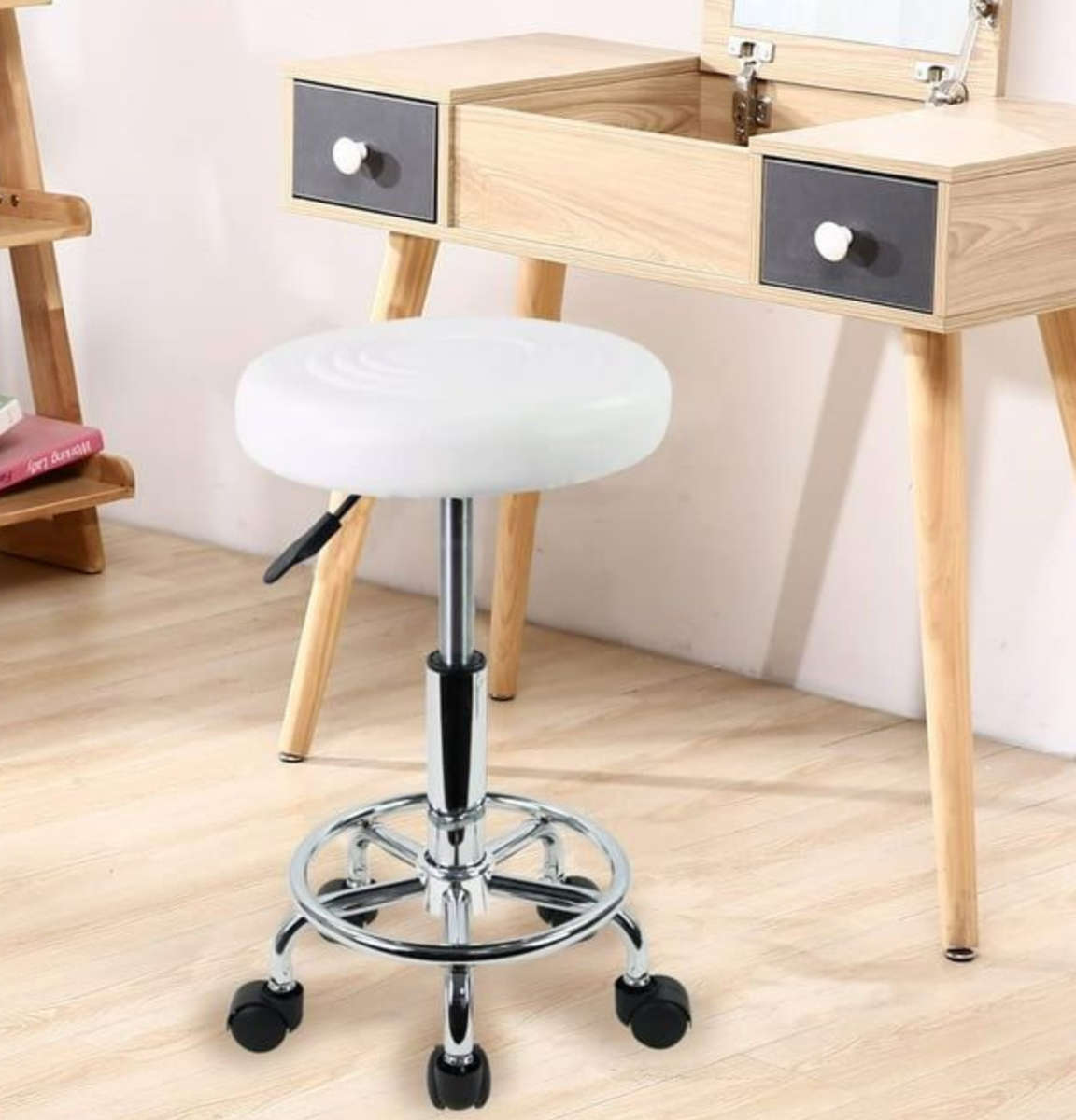 Modern and Adjustable Mini Bar Stool with Wheels - White DEMO/DISPLAY UNIT