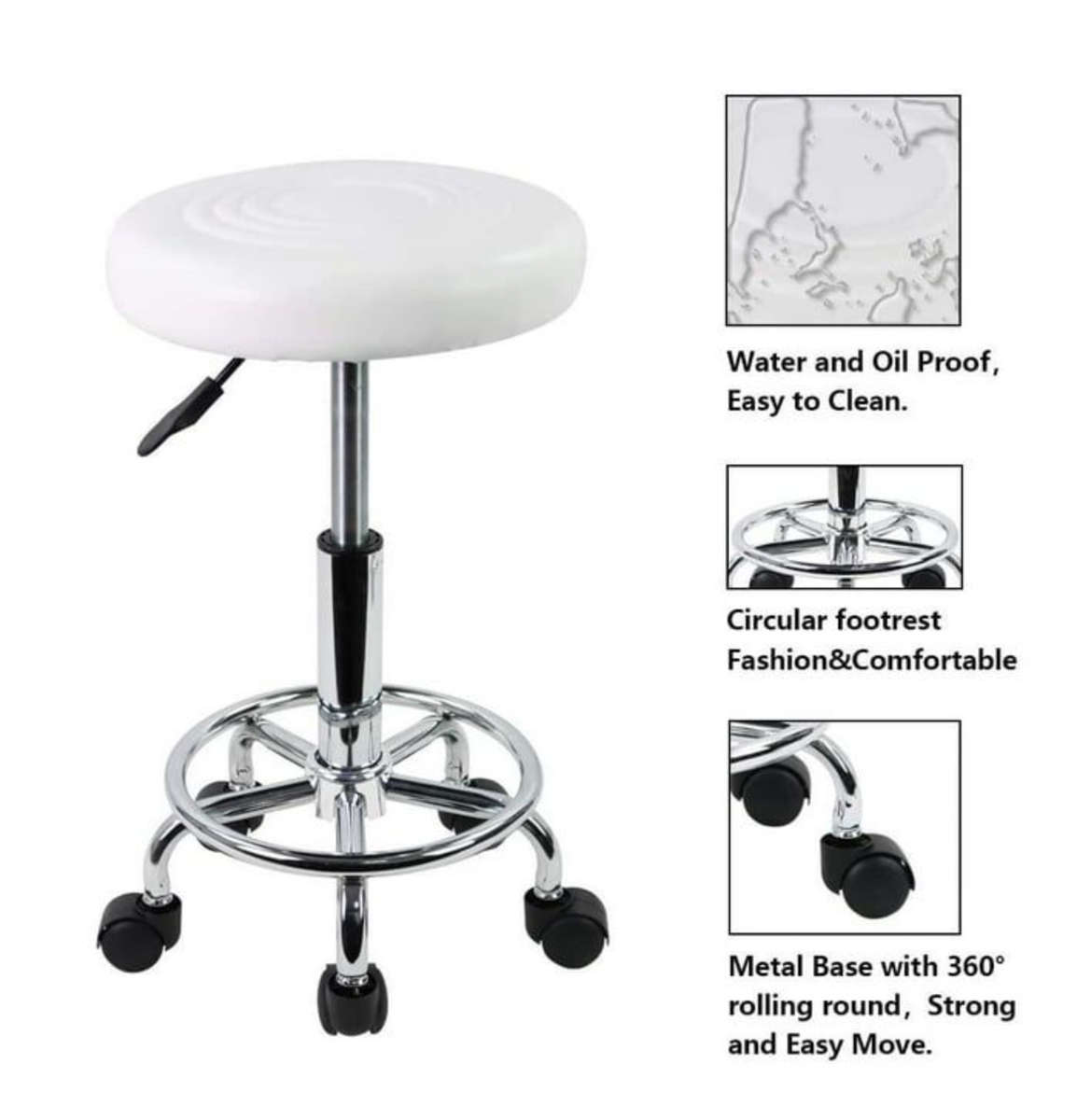 Modern and Adjustable Mini Bar Stool with Wheels - White DEMO/DISPLAY UNIT