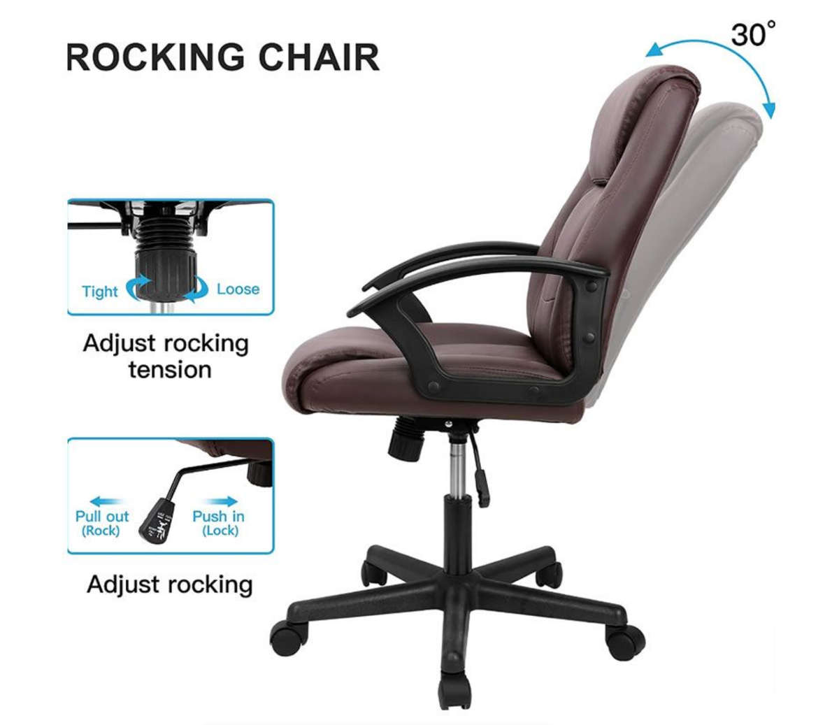 Eay Eay Thing Faux Leather Ergonomic Home Office Chair - Brown