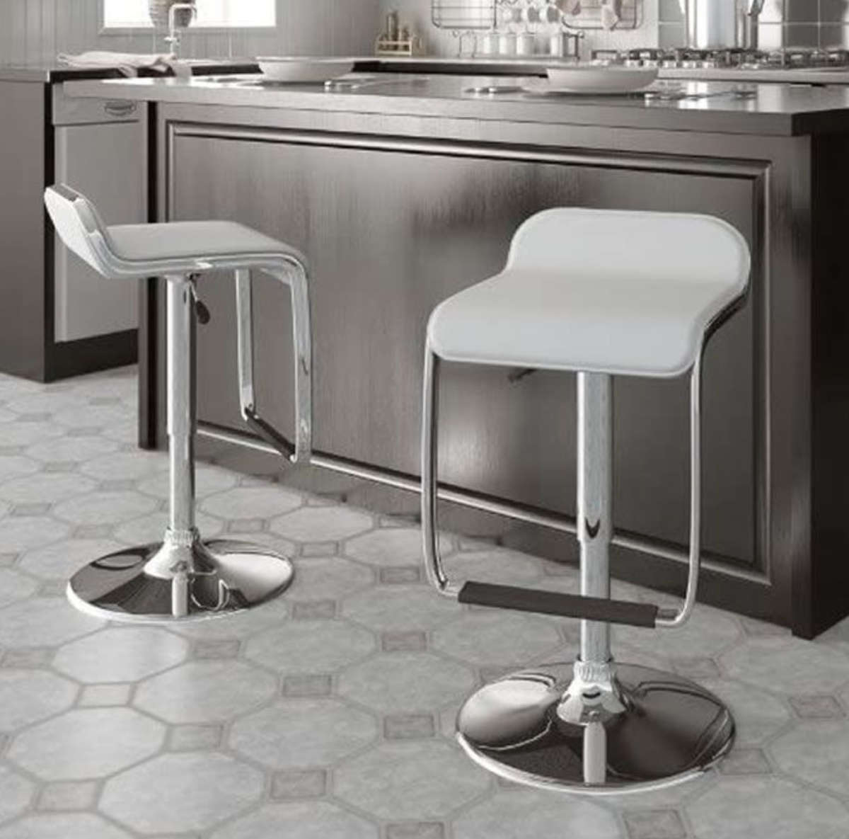 Low Back Leather Kitchen Bar Chair Stools Set of 2 - White Demo 683