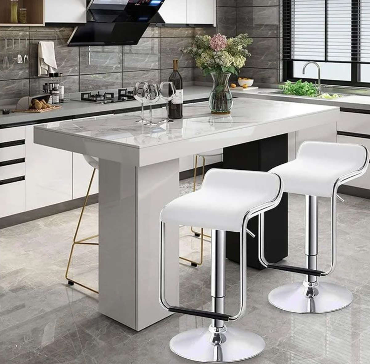 Low Back Leather Kitchen Bar Chair Stools Set of 2 - White Demo 683