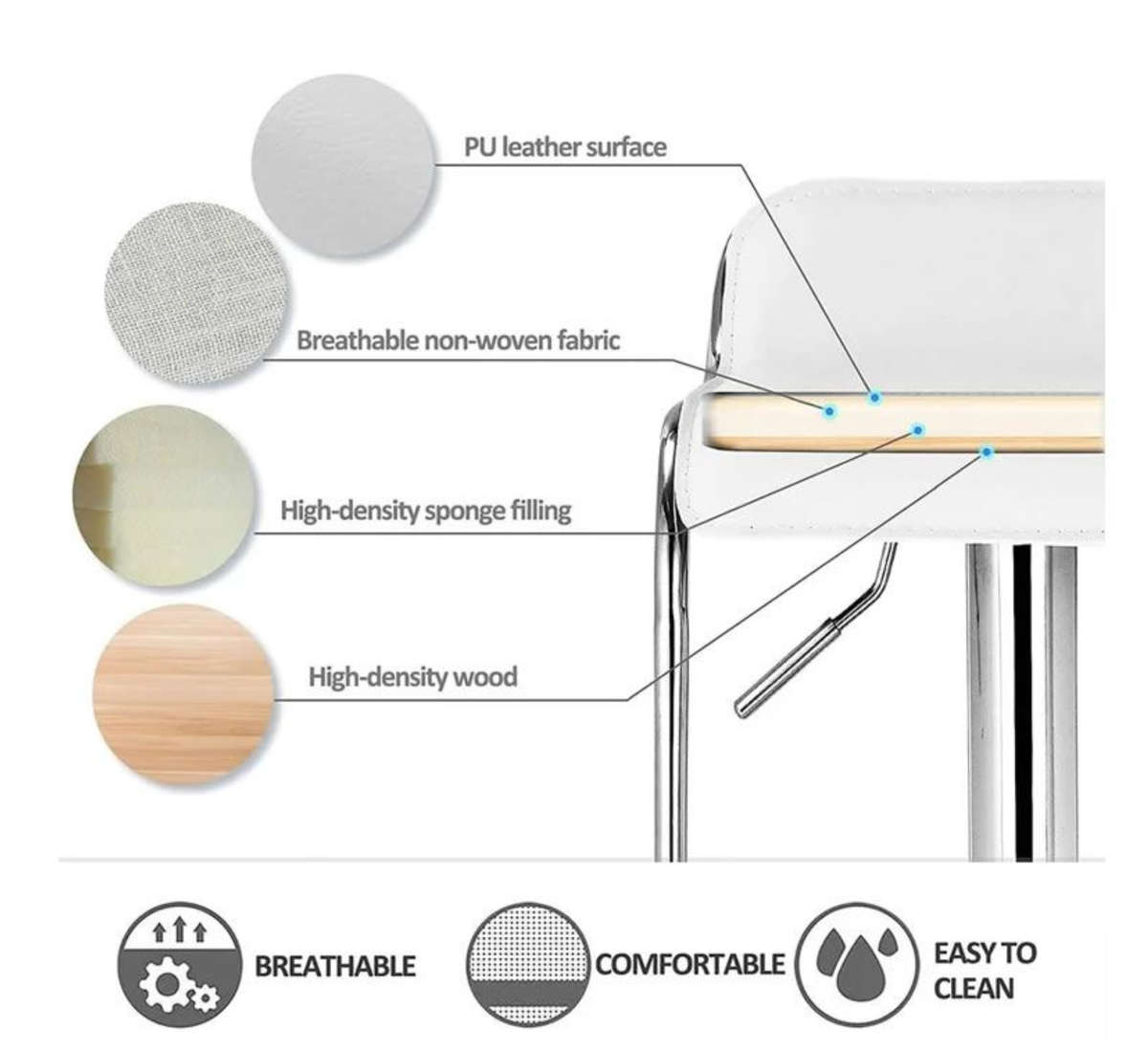 Leather low back kitchen bar chair stool in black - 1 piece