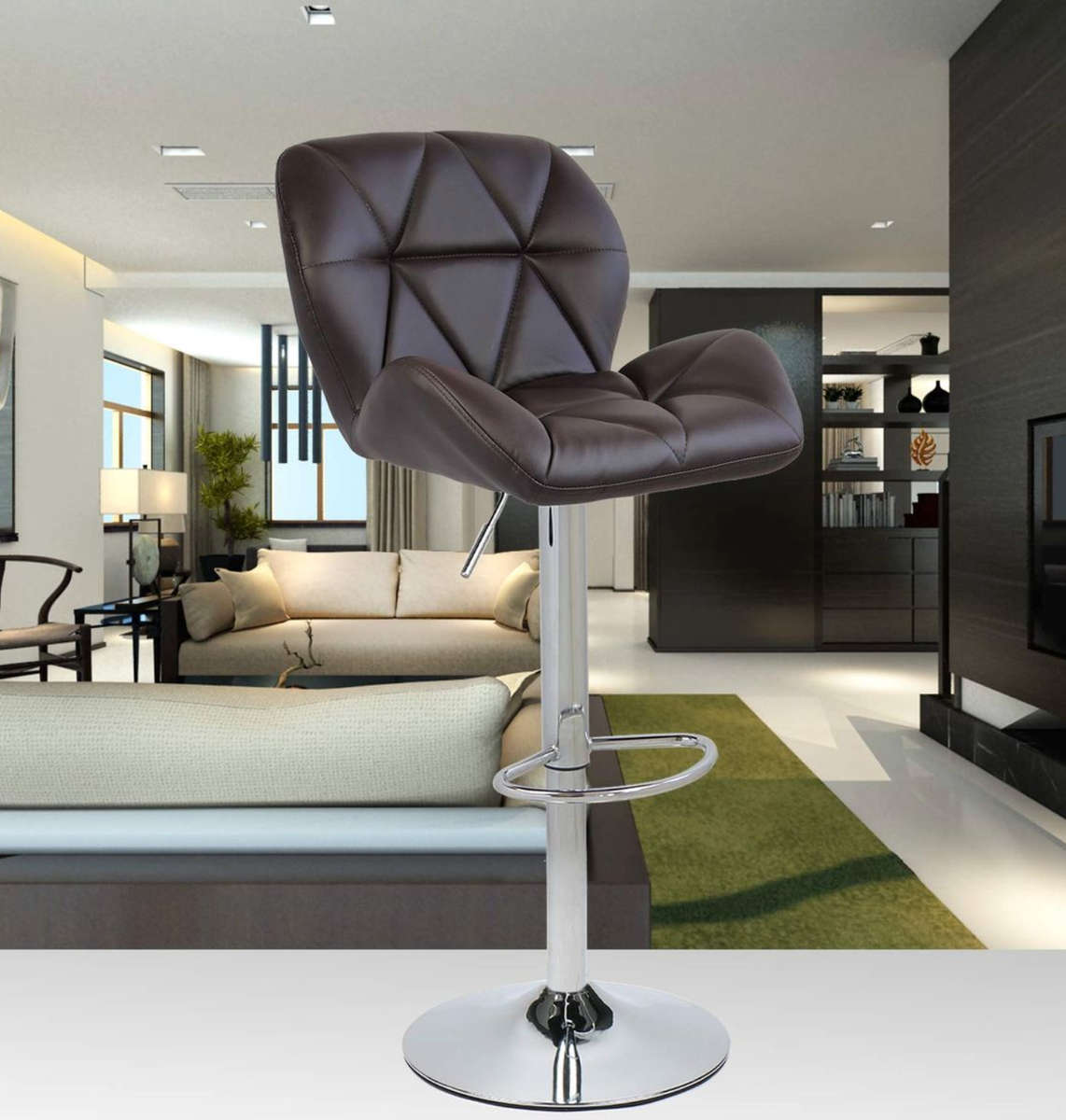 Diamond Padded Bar Kitchen Stool Chairs - Set of 2 - Brown Colour NEW