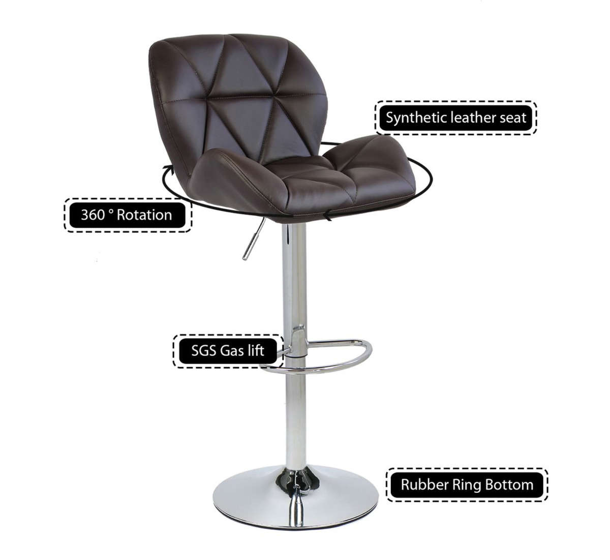 Diamond Padded Bar Kitchen Stool Chairs - Set of 2 - Brown Colour NEW