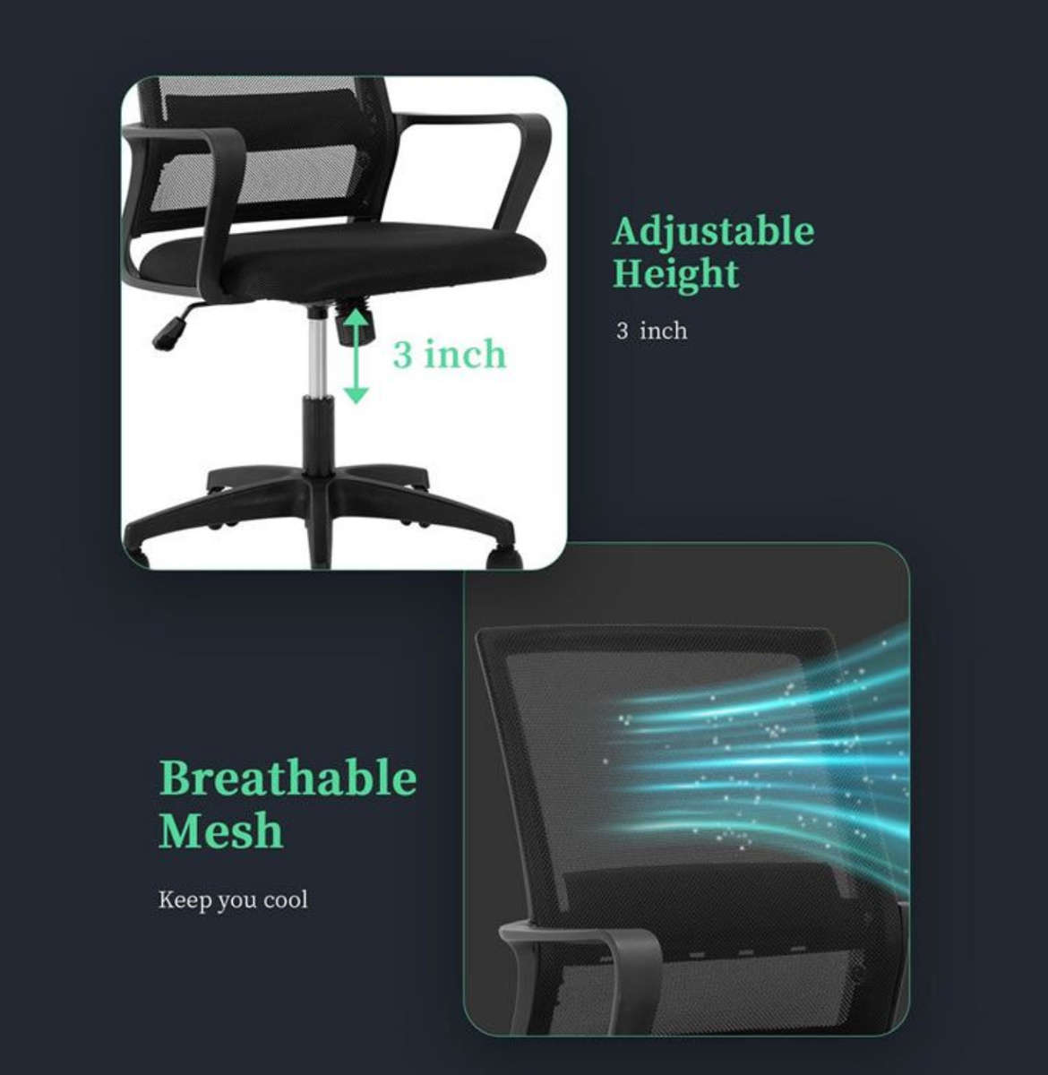 Ergonomic Mid Back Office Swivel Chair STEEL BASE new